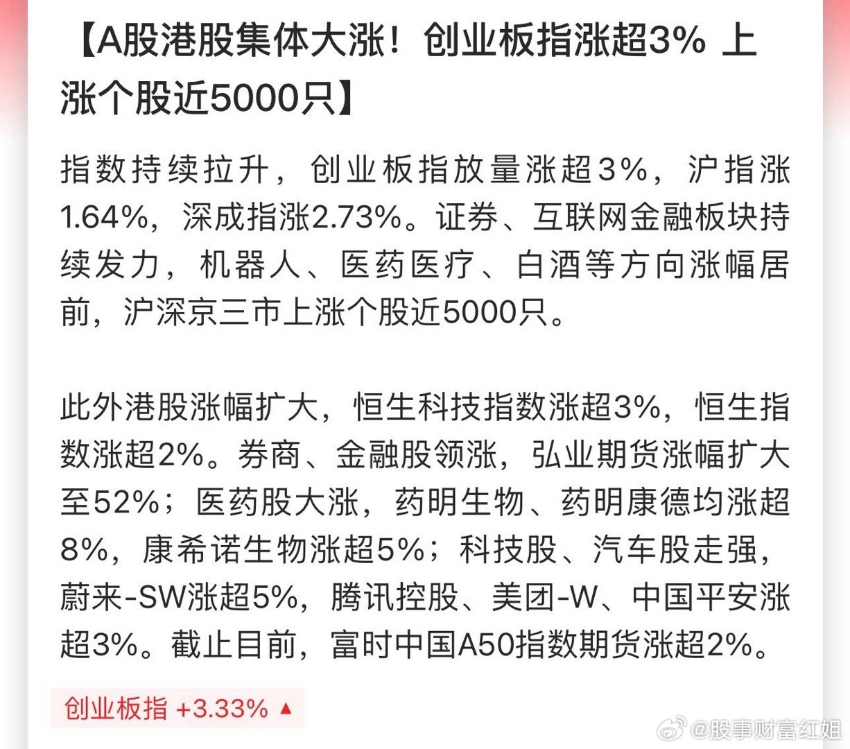 A股港股大涨狂欢之际，创业板涨幅达10%，股市的喜悦与家的温馨故事