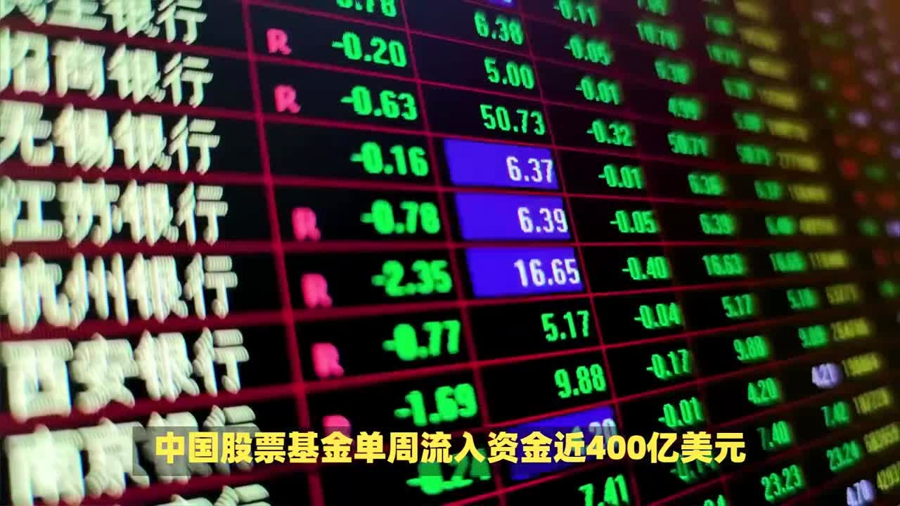 中国股票基金一周内净流入近400亿美元